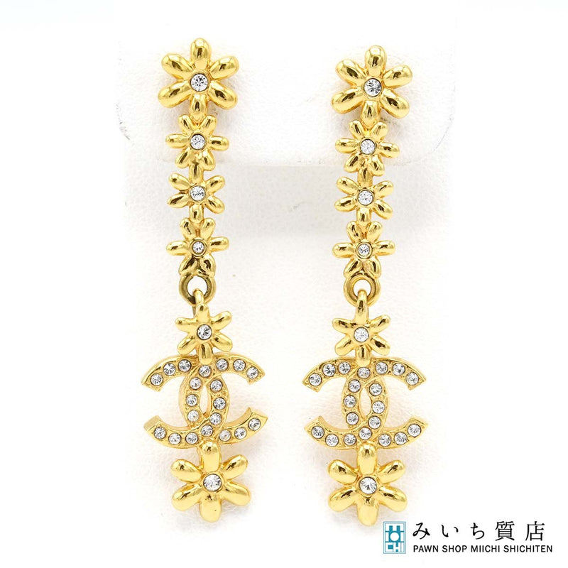 CHANEL シャネル ココマーク フラワー ラインストーン ピアス I23/A 花 ゴールドカラー H18867