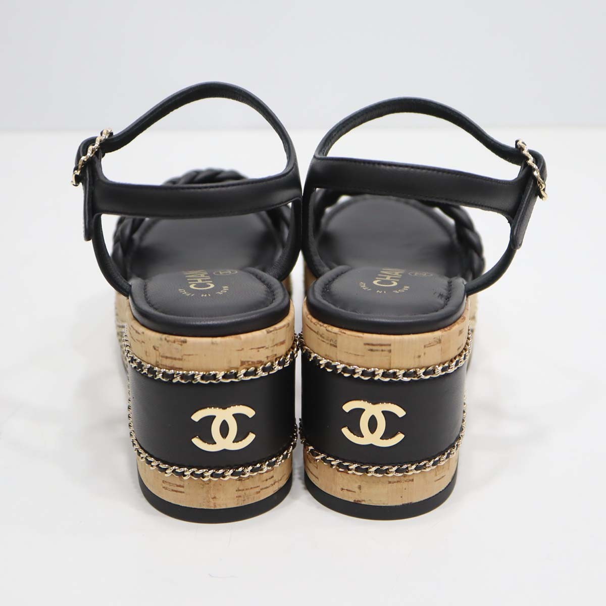 未使用 CHANEL シャネル ウエッジソール サンダル G46317 チェーン
