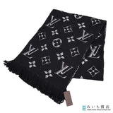 未使用 LOUIS VUITTON ルイヴィトン LV マフラー M75833 エシャルプ・ロゴマニア シャイン ブラック×シルバーカラー 箱 J192