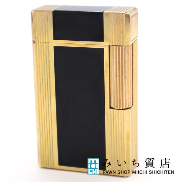 S.T. Dupont デュポン ガスライター 都彰 ライン1 LINE1 ローラー式 ブラック×ゴールド色 喫煙具 着火未確認 ケース有 M991