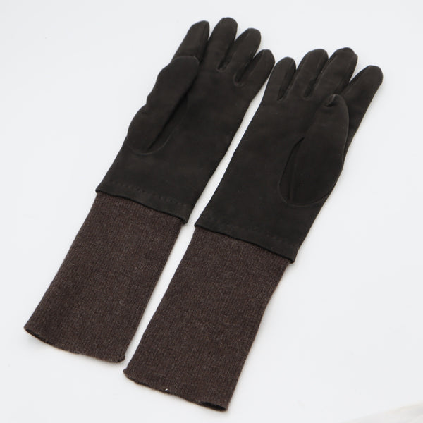 HERMES エルメス 手袋 グローブ スエード Hチャック 7 1/2 カシミヤ100 ブラウン 服飾小物 M4158