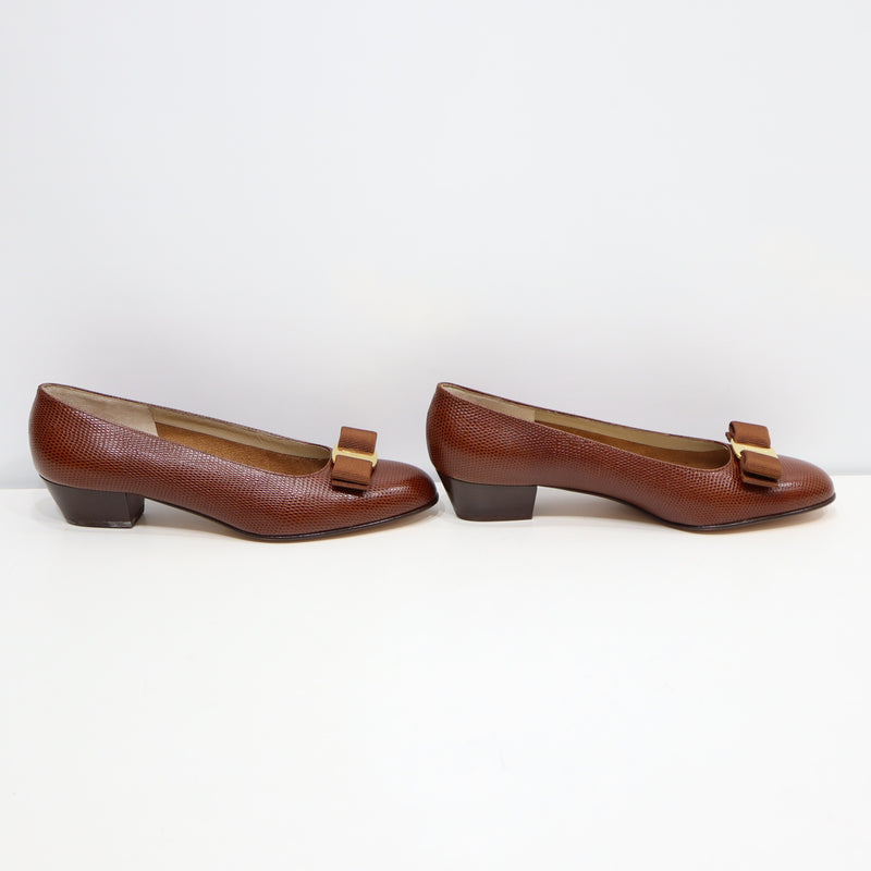 Salvatore Ferragamo サルヴァトーレフェラガモ ヴァラ リボン パンプス DG01796 サイズ7 約24cm ブラウン 箱有 H11565