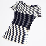 VALENTINO ヴァレンティノ ボーダー リブニット 半袖 トップス  Mサイズ ネイビー×ホワイト レディース 25k167-1