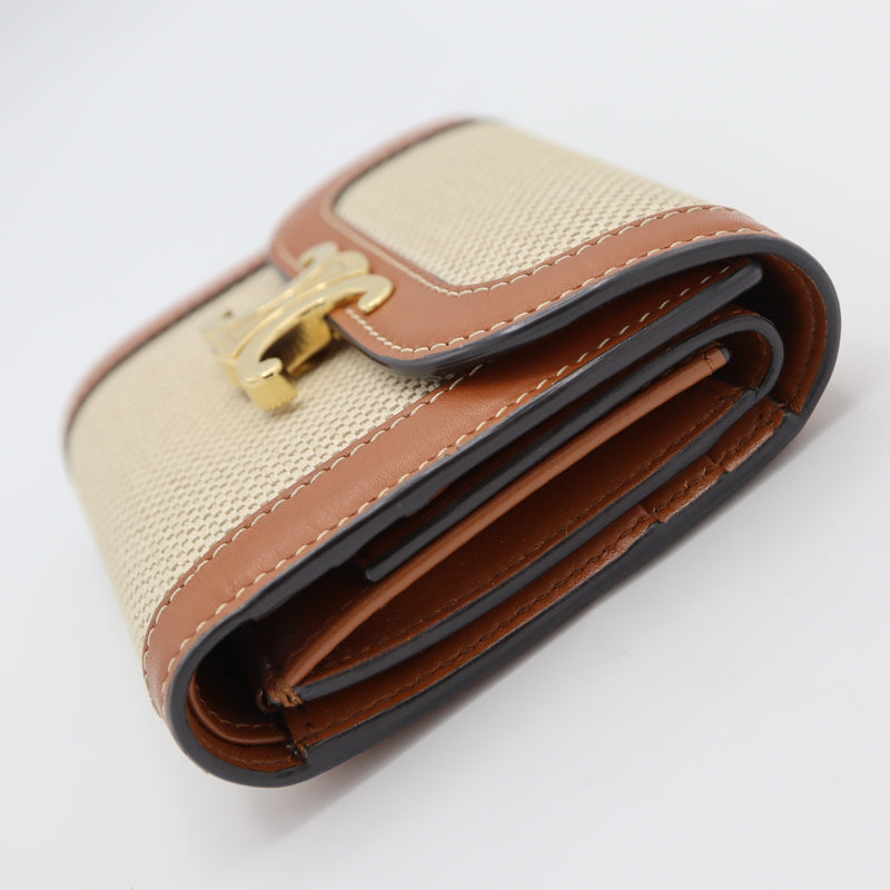 極美品 セリーヌ トリオンフ スモールウォレット テキスタイル 財布 ブラウン □CELINE□ スモールウォレット トリオンフ テキスタイル