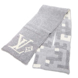 LOUIS VUITTON ルイヴィトン LV マフラー M93391 ウール混 グレー×ホワイト 箱有 25s1337-4