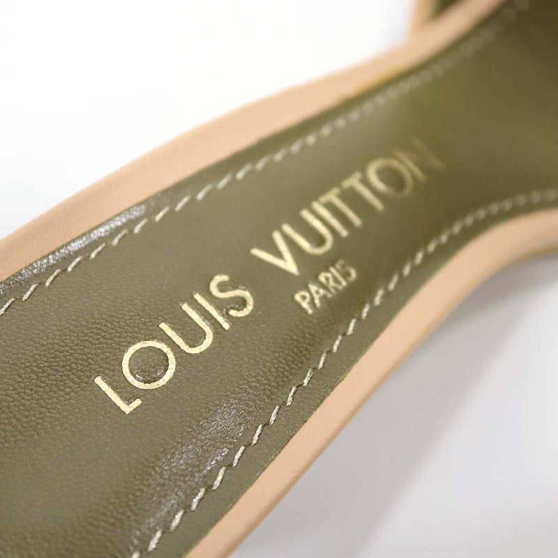 LOUIS VUITTON ルイ・ヴィトン モノグラム デニム リボン ミュール サンダル AR0026 カーキ グリーン 36.5 23.5cm 箱有り H13164