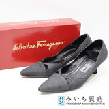 Salvatore Ferragamo フェラガモ ポインテッドトゥ ブラックデニム パンプス DQ00300 C551 靴 サイズ8C 25.5cm 箱有 H12688-6