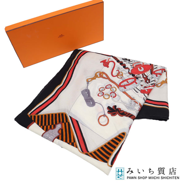 HERMES エルメス カレジェアン 140 スカーフ BOUQUET SLLIER 鞄職人の花束 大判ストール カシシル 黒 服飾小物 箱有 k1159