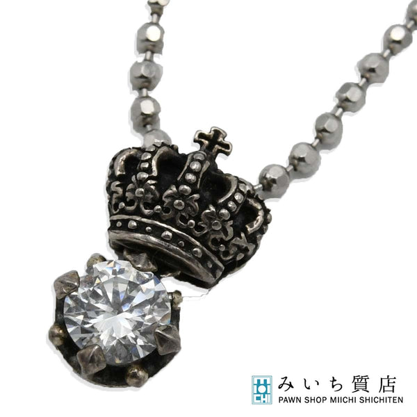 JUSTIN DAVIS ジャスティン デイビス ネックレス クラウン 透明石 約3.6g シルバー 925 アクセサリー 28k347-3
