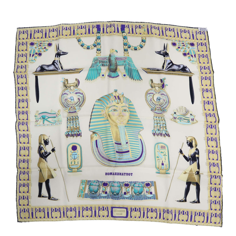 HERMES エルメス スカーフ カレ70 TUTANKHAMUN ツタンカーメン シルク100％ ホワイト系 服飾小物 H7461