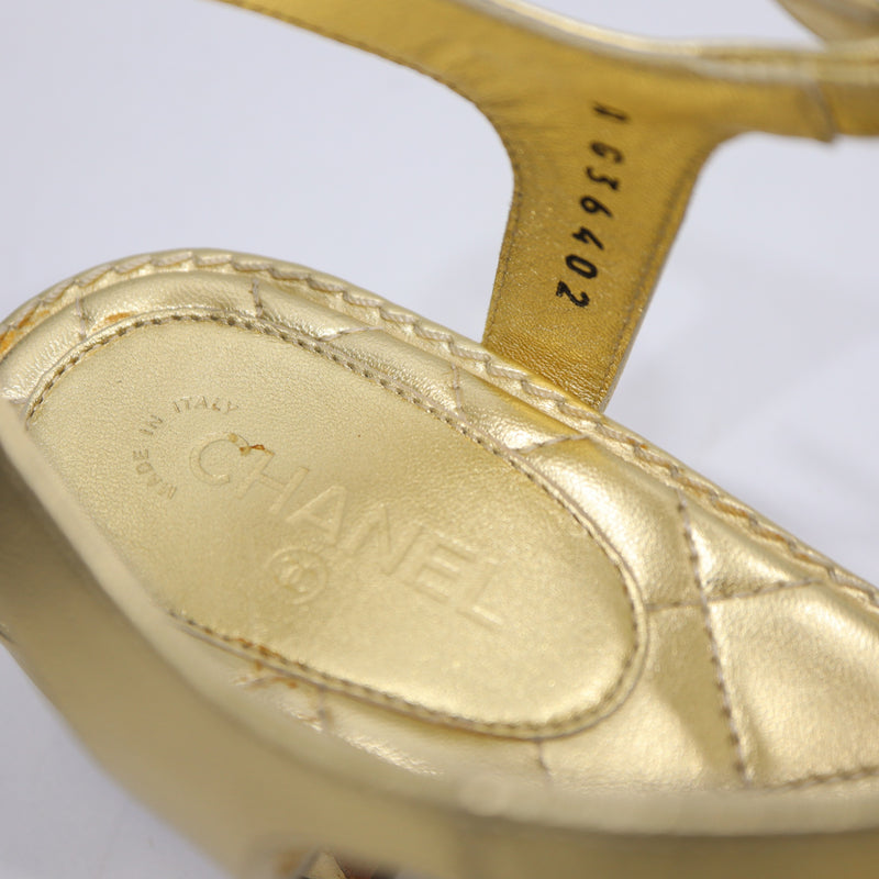 CHANEL シャネル 20A G36402 サンダル ココマーク マトラッセ ゴールドカラー 38 レディース 箱有 25k1074-2