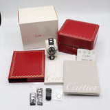 腕時計 稼働 Cartier カルティエ クロノスカフ21 クォーツ クロノグラフ 黒色文字盤 ベルト尾錠社外品 箱保有 H18178