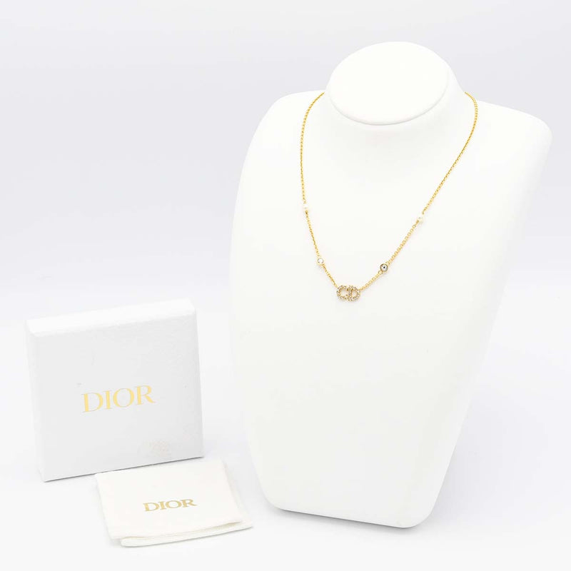 Christian Dior ディオール CDロゴ ラインストーン ネックレス アクセサリー ゴールドカラー 総重量約4.4g 箱有 25k565-1