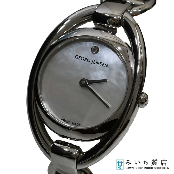 希少 腕時計 稼働 GEORG JENSEN ジョージジェンセン クォーツ ダイヤ シェル文字盤 レディース eco25