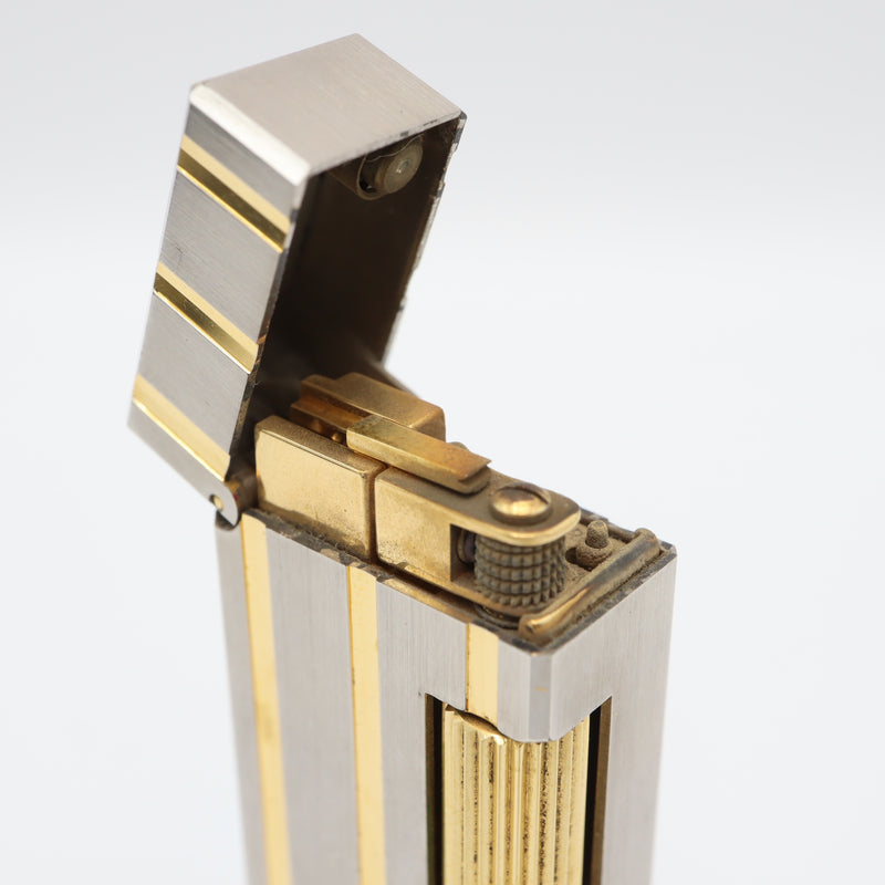 着火未確認 dunhill ダンヒル ライター ローラー式 シルバー×ゴールド ライン ストライプ ビンテージ 喫煙具 コレクション H1884