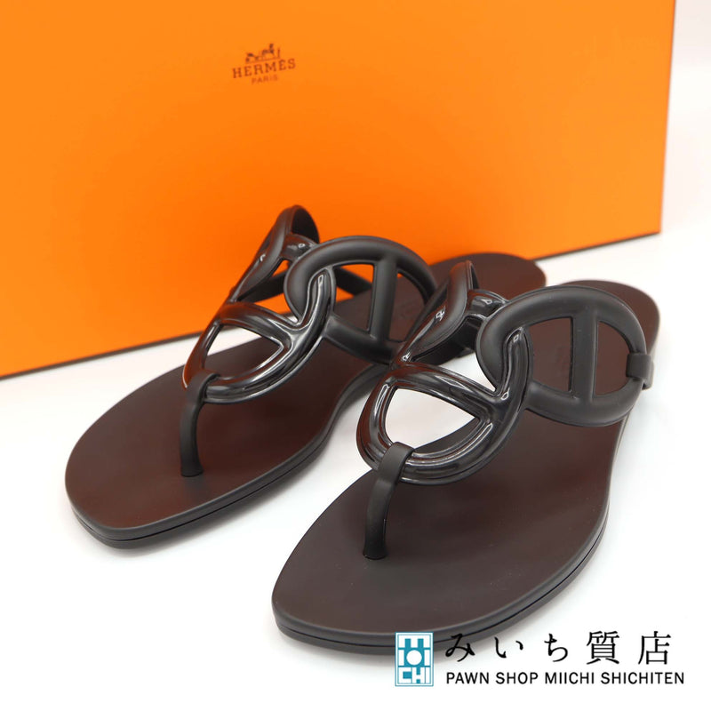 未使用 HERMES エルメス Egerie エジェリ 221001Z サンダル ラバー フラットサンダル 35 ブラック 箱有 24k518-1
