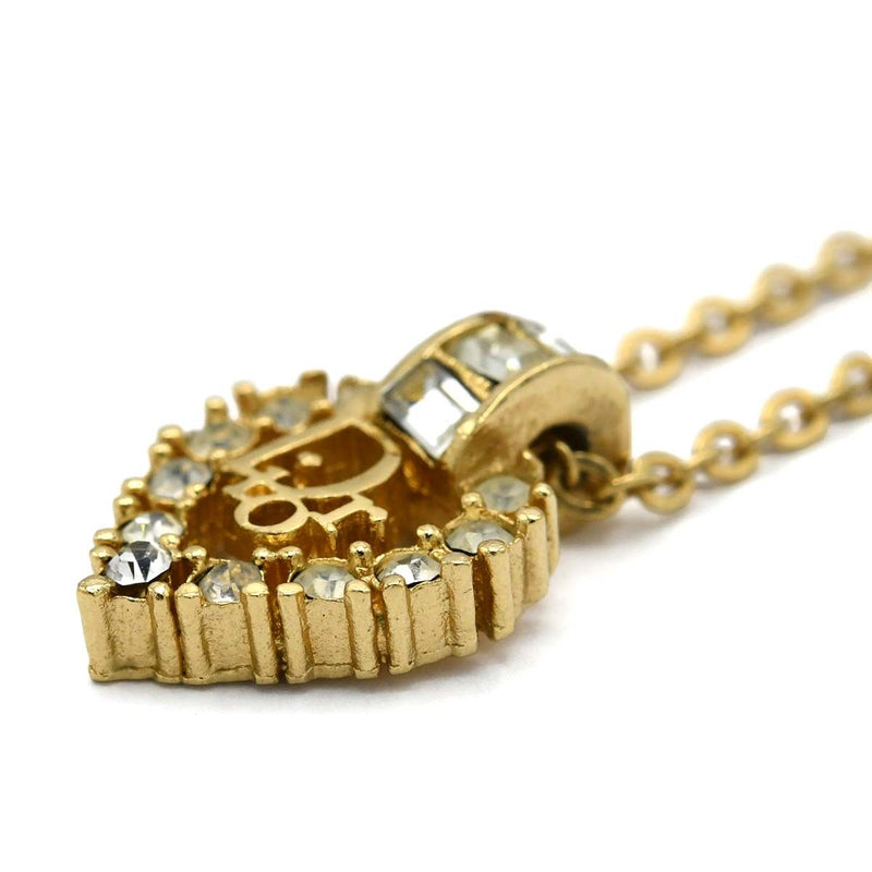 Christian Dior ディオール ネックレス ハート ラインストーン ビジュー ロゴ ゴールドカラー アクセサリー 5.5g H10469-1