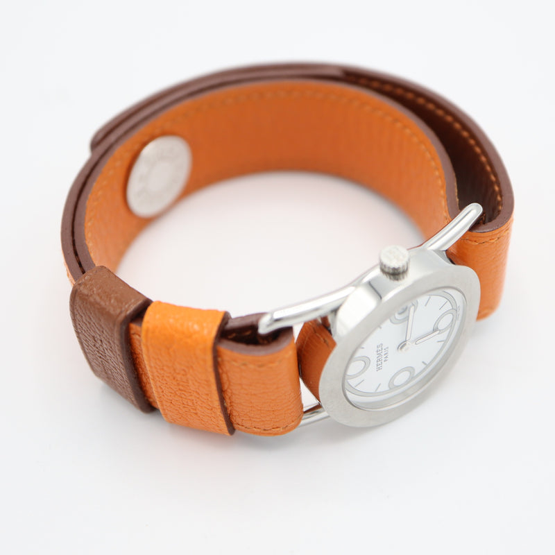 稼働 腕時計 HERMES エルメス バレニア ロンド BR1.210 クォーツ ホワイト文字盤 オレンジ ブラウン リバーシブル 2025.5電池交換済 H19143