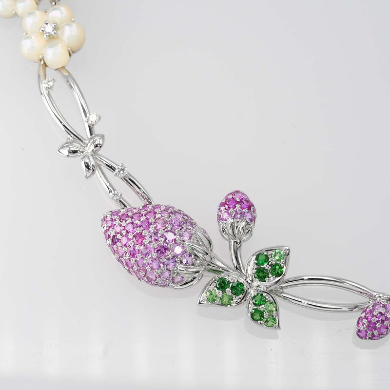 仕上げ済 TASAKI ネックレス K18WG サファイア ガーネット D0.25 シェル イチゴモチーフ54.0g 箱・鑑有 eco942