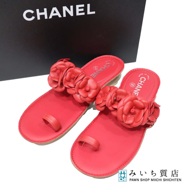 CHANEL シャネル サンダル 14P G29783 カメリア レッド 36C 23cm 靴 レディース 箱袋有 19k318-398