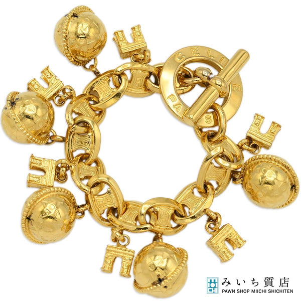 CELINE セリーヌ ブレスレット スターボール 凱旋門 マカダム ゴールドカラー 120.8g アクセサリー 箱袋有 H2328