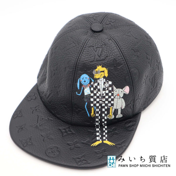 LOUIS VUITTON ルイヴィトン LV 帽子 モノグラムアンプラント MP2943 #58 ブラック 牛革 服飾小物 H17427
