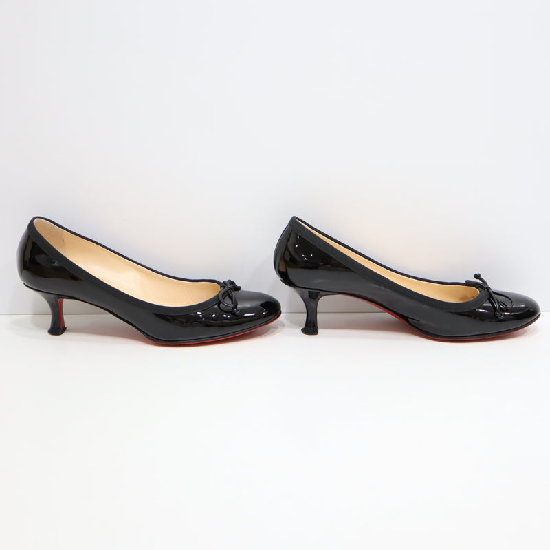 Christian Louboutin クリスチャン ルブタン リボン ヒール パンプス 1110338 37サイズ ブラック レディース 箱・保管袋有 ko62