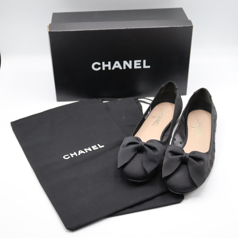 CHANEL シャネル フラットシューズ 38C 25cm メッシュ ドット パンプス ブラック 靴 箱袋有 H21003