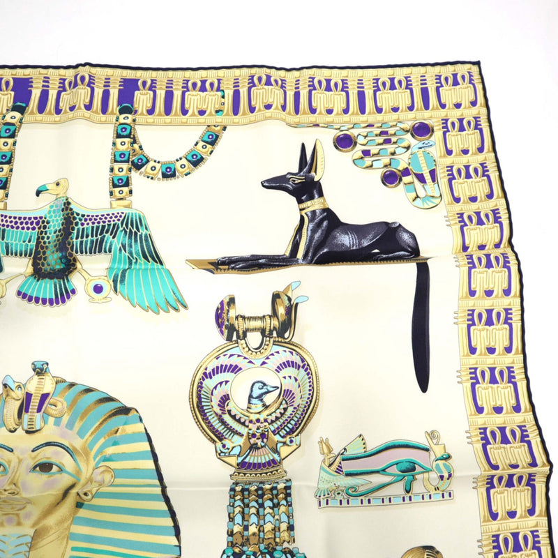 HERMES エルメス スカーフ カレ70 TUTANKHAMUN ツタンカーメン シルク100％ ホワイト系 服飾小物 H7461