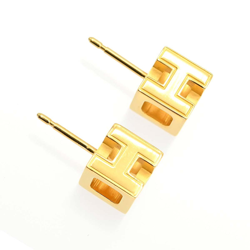 HERMES エルメス ピアス カージュドアッシュ Hキューブ オレンジ/ゴールドカラー アクセサリー レディース 5.8g ok1050