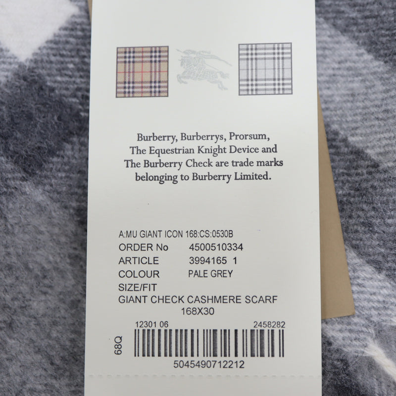 未使用 BURBERRY バーバリー マフラー 3994165 カシミア100％ ペールグレーチェック 服飾小物 箱あり H18561-1
