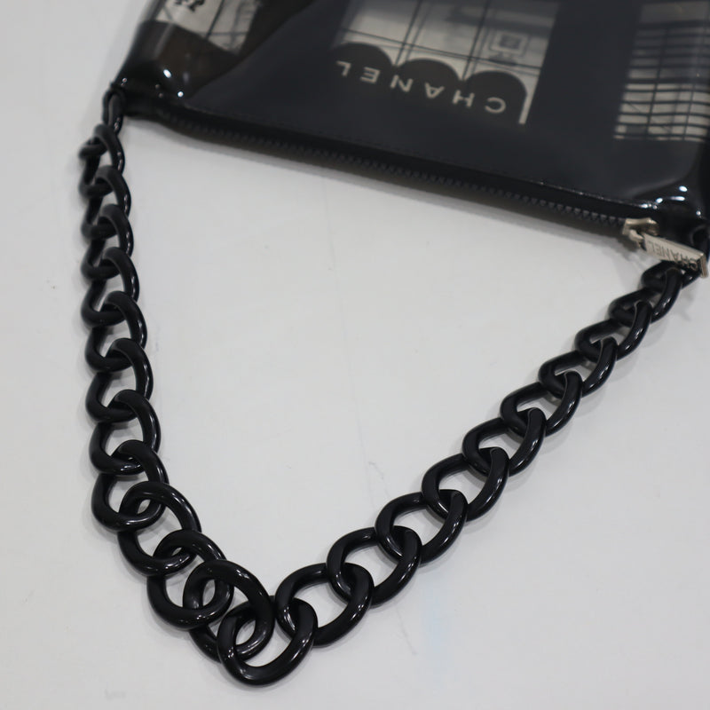 CHANEL シャネル ウィンドウライン PVC ショルダーバッグ ハンドバック エナメル ブラック 鞄 レディース H2190