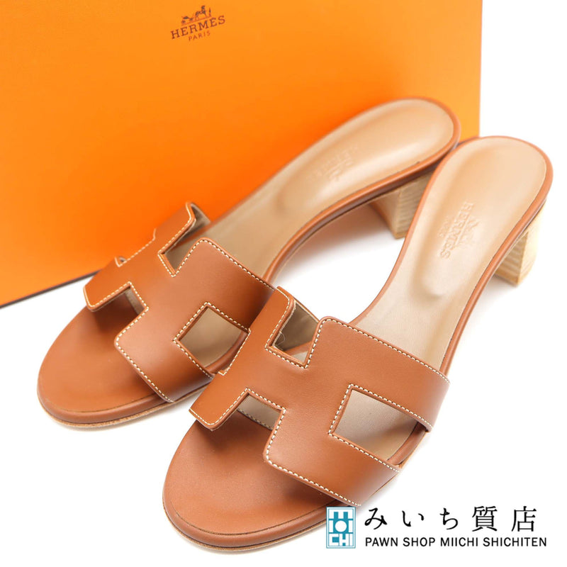 未使用 HERMES エルメス Oasis オアジス 071002Z サンダル Hロゴ シューズ 36 1/2 ブラウン レディース 箱有 H17075