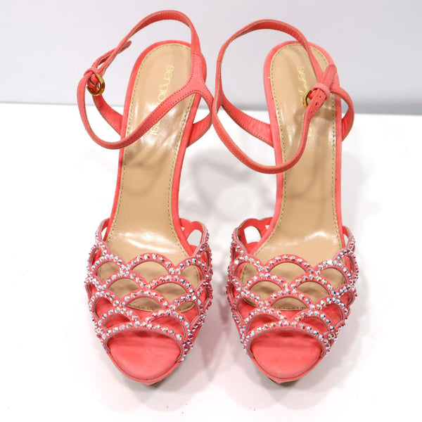 Sergio Rossi セルジオロッシ ピンヒール 37 23.5cm マーメイド ラインストーン ピンク レディース 箱袋有 H8339