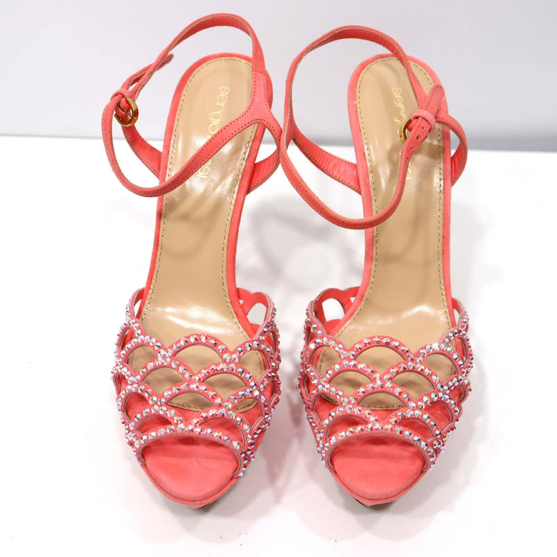 Sergio Rossi セルジオロッシ ピンヒール 37 23.5cm マーメイド ラインストーン ピンク レディース 箱袋有 H8339