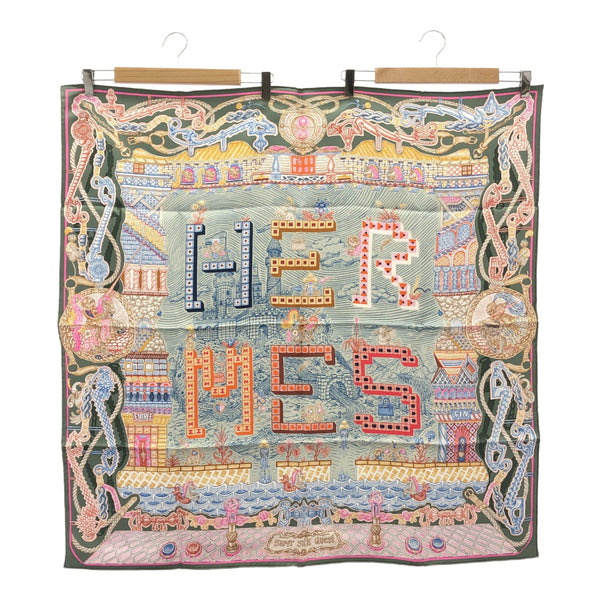未使用 HERMES エルメス カレ90 Super Silk Quest スーパーシルククエスト シルク100％ グリーン系 服飾小物 H19940