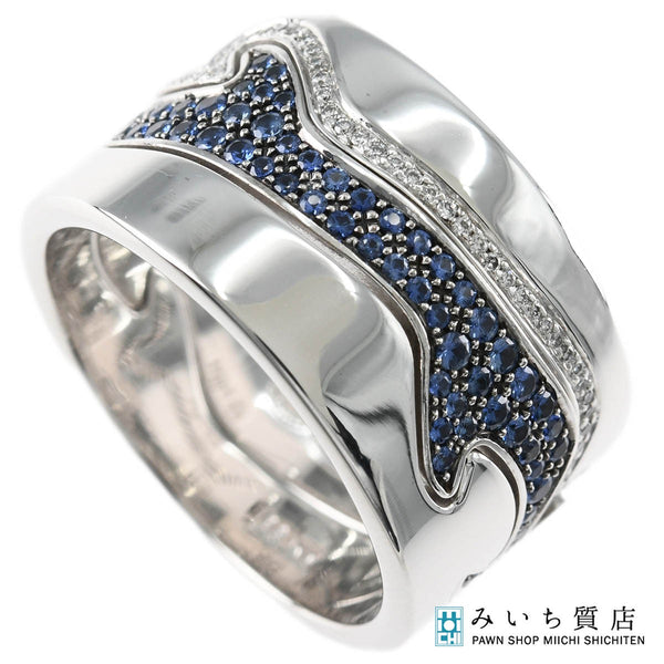 仕上済 GEORG JENSEN ジョージジェンセン フュージョンリング 指輪 #58 750 ダイヤ サファイア 約17.5~18号 約19g ジュエリー eco357