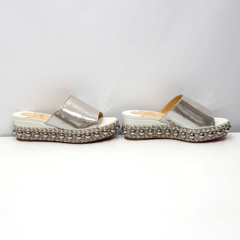 未使用 Christian Louboutin クリスチャンルブタン サンダル 37 23.5cm 1180497 ウェッジソール シルバー 箱袋有 H8529