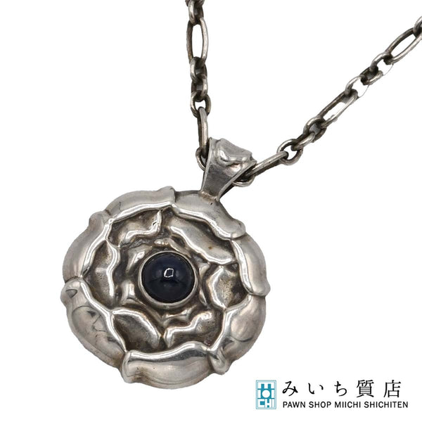 GEORG JENSEN ジョージジェンセン ネックレス バースペンダント サファイア 9月シルバー 925 約14.8g ペンダントトップ アクセサリー 箱有 ok1343