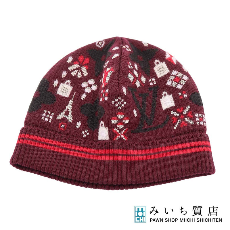 LOUIS VUITTON ルイヴィトン LV ボネ・グランフロア ニット帽 ウール91％ レーヨン9％ 帽子 ボルドー系 H.102