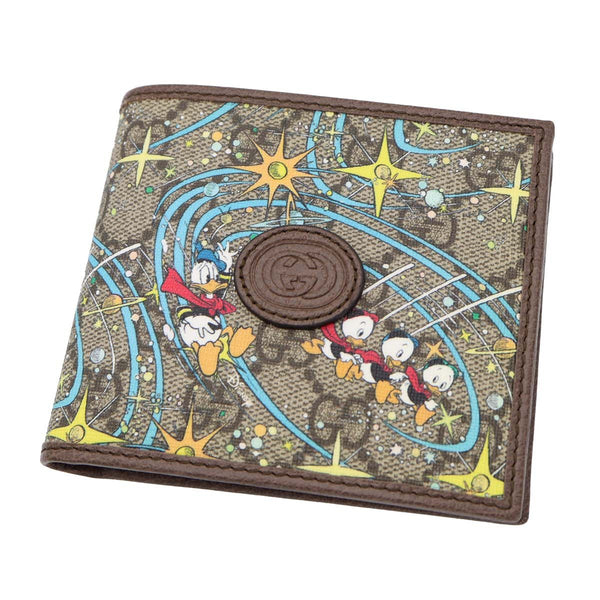 美品 GUCCI グッチ 二つ折り財布 ディズニー ドナルド GGスプリーム ウォレット ブラウン系 箱有 25k355-1