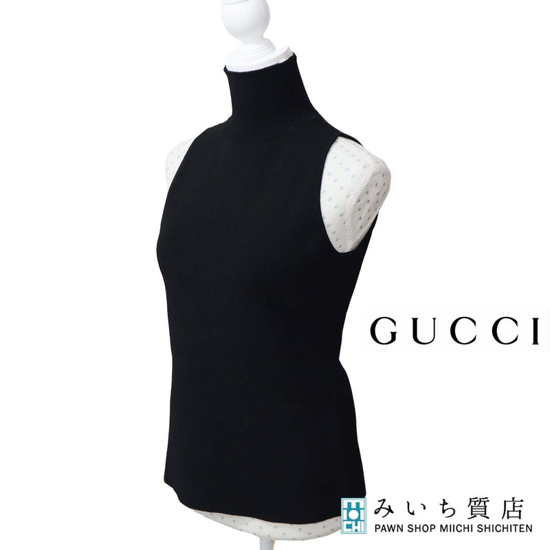 GUCCI グッチ ノースリーブ タートルネック トップス レディース ブラック 黒 サイズL（175/96Y） 25k591-1