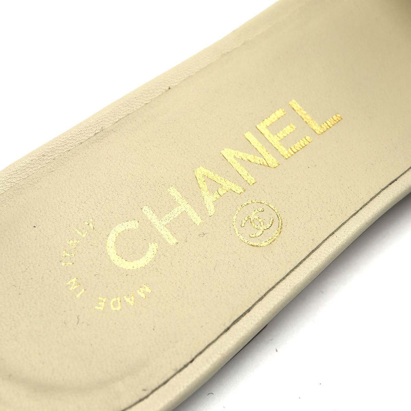 CHANEL シャネル フェイクパール フラット スリッパ サンダル ミュール G34678 ココマーク アイボリー サイズ37C 24cm 箱あり ok885