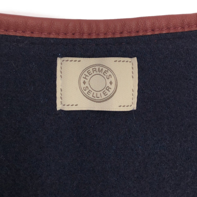 HERMES エルメス ロカバール ポンチョ レザータッセル トップス カシミヤ ウール ブルー系 H12849