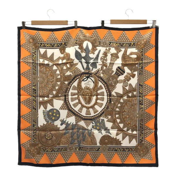 HERMES エルメス カレ90 L’OR DES CHEFS 首長達の金 シルク100％ ブラック系 オレンジ系 服飾小物 箱有 25s78-1