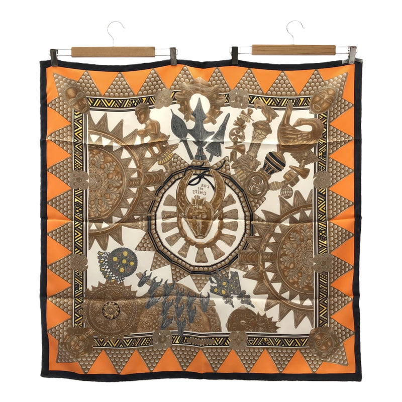 HERMES エルメス カレ90 L’OR DES CHEFS 首長達の金 シルク100％ ブラック系 オレンジ系 服飾小物 箱有 25s78-1