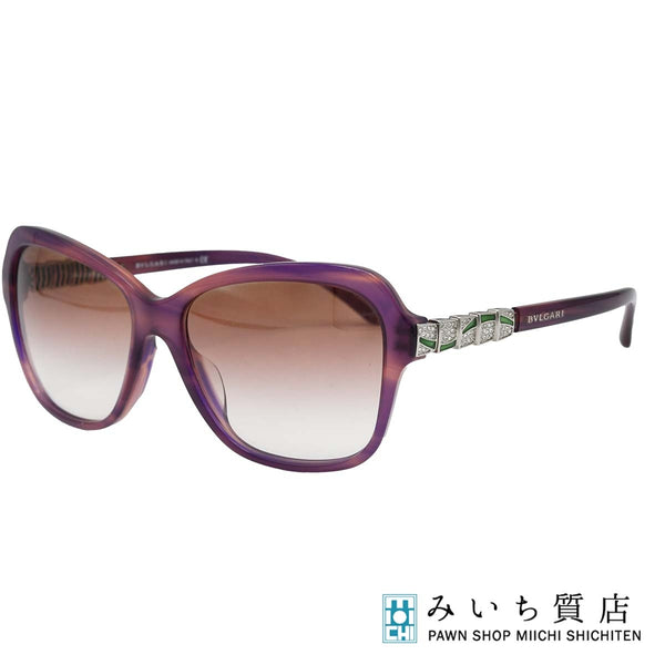 BVLGARI ブルガリ サングラス 8142-B-F 8254/8H パープル ラインストーン 度無し ケース付 H18660