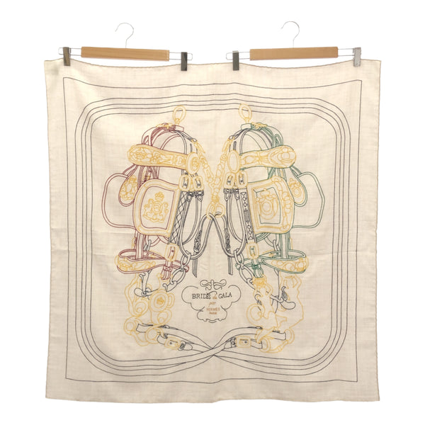 HERMES エルメス カレ90 BRIDES de GALA ブリッドドゥガラ カシシル ベージュ系 刺繍 服飾小物 箱有 H20480