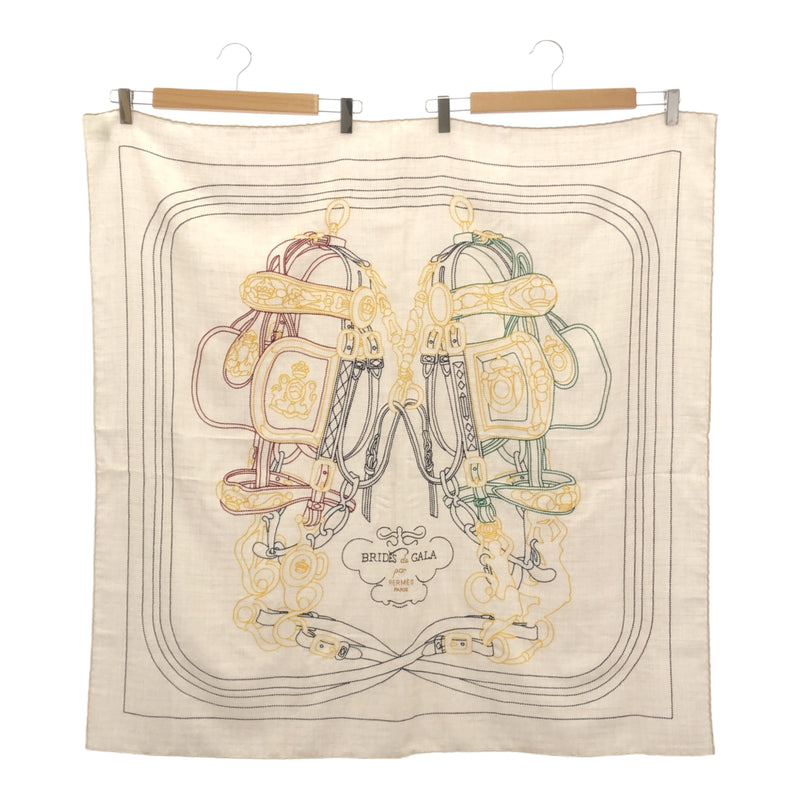 HERMES エルメス カレ90 BRIDES de GALA ブリッドドゥガラ カシシル ベージュ系 刺繍 服飾小物 箱有 H20480