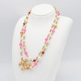 CHANEL シャネル ネックレス A24 ココマーク フェイクパール カラーストーン ピンク系 アクセサリー 箱有 H19938